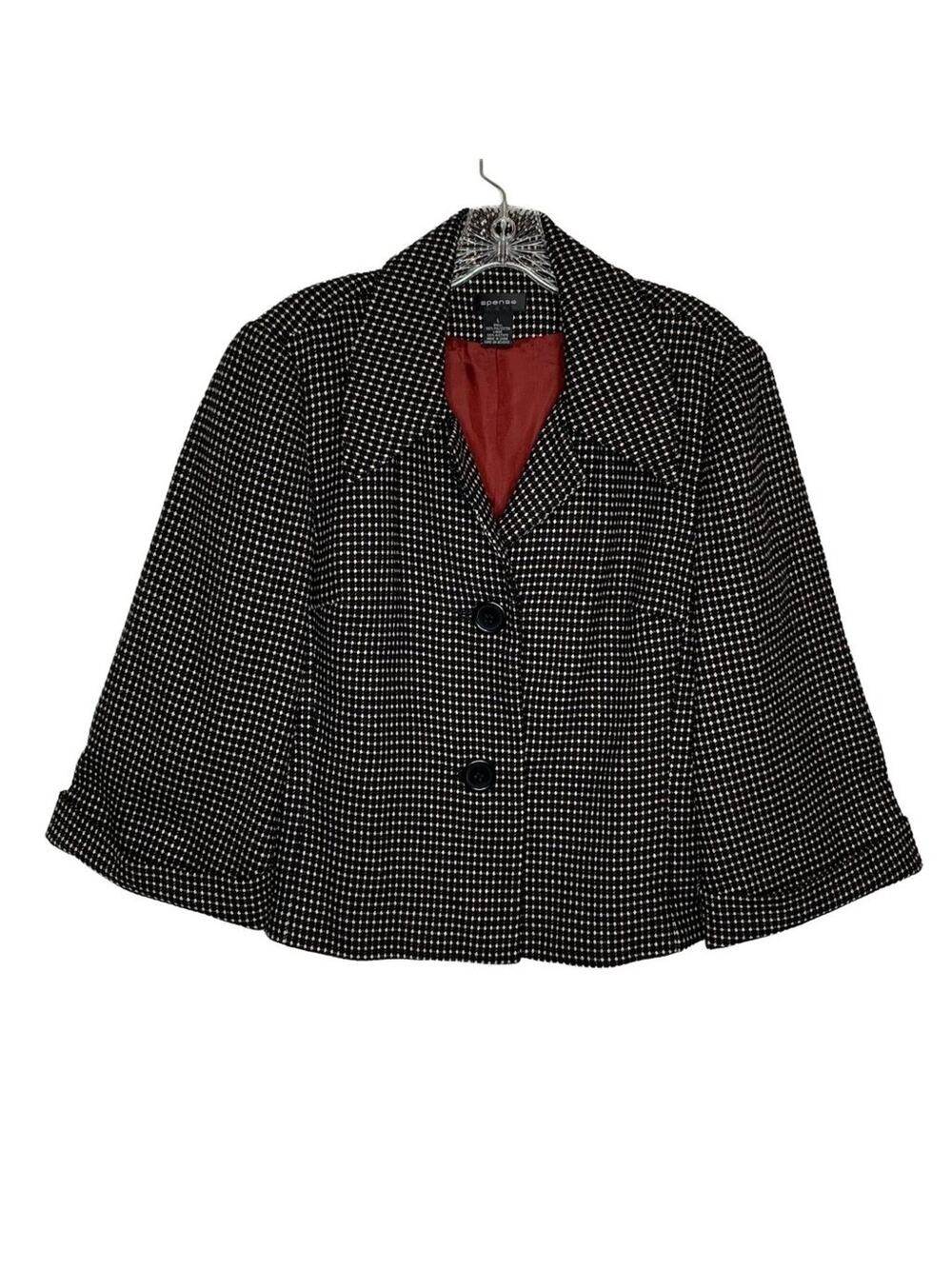 Spense Womens Large Polyester Black & White Polka Dot Collared Cape Blazer
